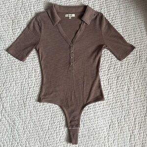 Madewell Ribbed Short-Sleeve Polo Thong Bodysuit